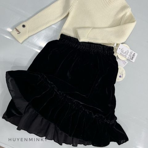 Chân Váy Nhung Dài Tiểu Thư Xếp Ly Phong Cách Hàn Quốc Cho Bé Gái - Thời Trang Thu Đông 2024, Size 90-150