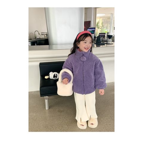 [Xả hàng] Áo Khoác Ambbkids Lông Trần Bông Khoai Môn Tím Sang Trọng Phong Cách Hàn Quốc Cho Bé Gái