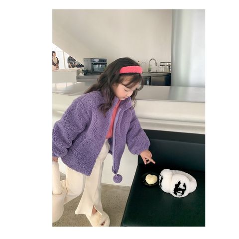 [Xả hàng] Áo Khoác Ambbkids Lông Trần Bông Khoai Môn Tím Sang Trọng Phong Cách Hàn Quốc Cho Bé Gái