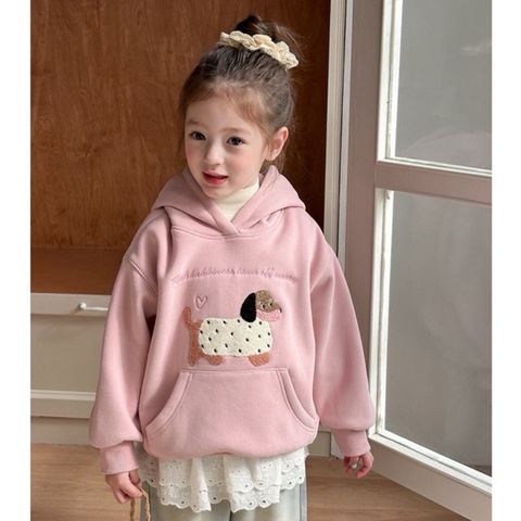 Ambbkids-Áo Khoác Nỉ Hoodi Lót Lông Hoạt Hình Có Mũ Trùm Đầu Phong Cách Dễ Thương Cho Bé Gái Thu Đông 2024