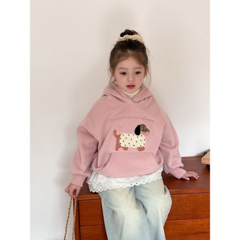 Ambbkids-Áo Khoác Nỉ Hoodi Lót Lông Hoạt Hình Có Mũ Trùm Đầu Phong Cách Dễ Thương Cho Bé Gái Thu Đông 2024