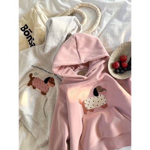 Ambbkids-Áo Khoác Nỉ Hoodi Lót Lông Hoạt Hình Có Mũ Trùm Đầu Phong Cách Dễ Thương Cho Bé Gái Thu Đông 2024