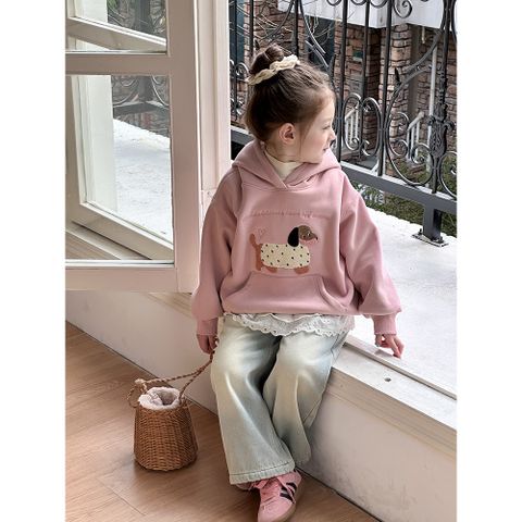 Ambbkids-Áo Khoác Nỉ Hoodi Lót Lông Hoạt Hình Có Mũ Trùm Đầu Phong Cách Dễ Thương Cho Bé Gái Thu Đông 2024