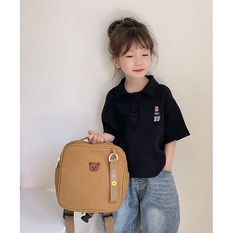 Ba Lô Vải Thêu Gấu Dễ Thương Cho Bé Mẫu Giáo - Phong Cách Hàn Quốc, Chống Tụt Quai Trước Ngực, Dành Cho Bé Trai và Bé Gái