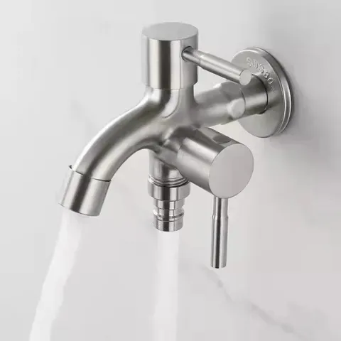 Vòi Nước Đôi Inox 304 Gắn Tường - 1 Đầu Vào 2 Đầu Ra, Chống Gỉ, Dùng Cho Máy Giặt và Thiết Bị Nhà Bếp