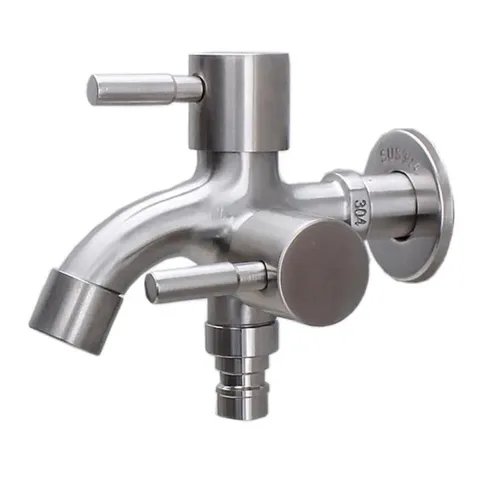 Vòi Nước Đôi Inox 304 Gắn Tường - 1 Đầu Vào 2 Đầu Ra, Chống Gỉ, Dùng Cho Máy Giặt và Thiết Bị Nhà Bếp