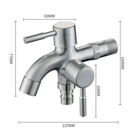 Vòi Nước Đôi Inox 304 Gắn Tường - 1 Đầu Vào 2 Đầu Ra, Chống Gỉ, Dùng Cho Máy Giặt và Thiết Bị Nhà Bếp