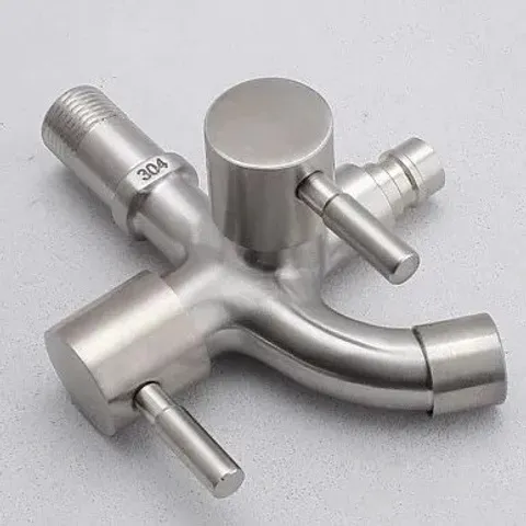 Vòi Nước Đôi Inox 304 Gắn Tường - 1 Đầu Vào 2 Đầu Ra, Chống Gỉ, Dùng Cho Máy Giặt và Thiết Bị Nhà Bếp