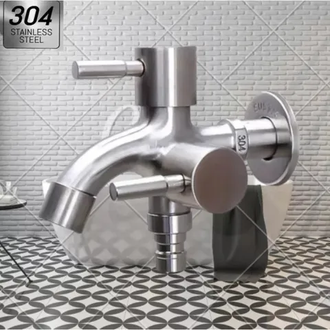 Vòi Nước Đôi Inox 304 Gắn Tường - 1 Đầu Vào 2 Đầu Ra, Chống Gỉ, Dùng Cho Máy Giặt và Thiết Bị Nhà Bếp