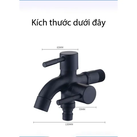 Vòi Nước Đôi Inox 304 Màu Đen Cao Cấp – Thiết Kế Một Đầu Vào Hai Đầu Ra, Dùng Cho Máy Giặt và Thiết Bị Khác