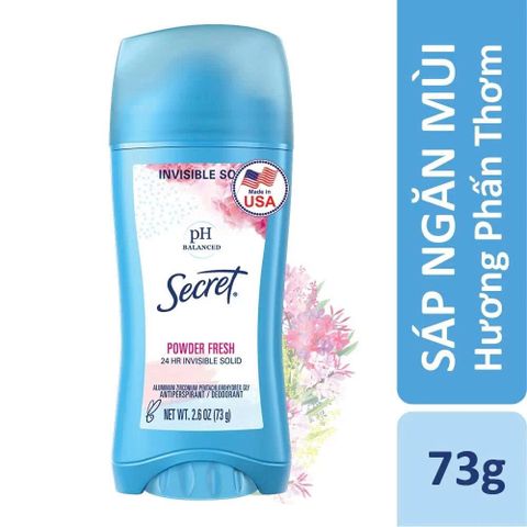 Sáp Khử Mùi Secret Powder Fresh 73g Cho Nữ - Ngăn Mùi Và Mồ Hôi, Thoải Mái Suốt Ngày, Hương Thơm Nữ Tính, Không Để Lại Vết Ố