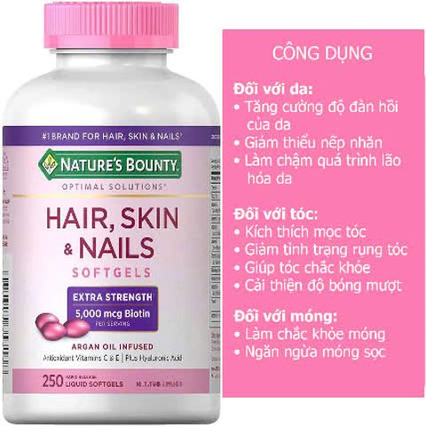 Viên Uống Nature's Bounty Hair Skin Nail - Đẹp Da, Mượt Tóc, Chắc Móng - Thực Phẩm Chức Năng Mỹ Chất Lượng Cao