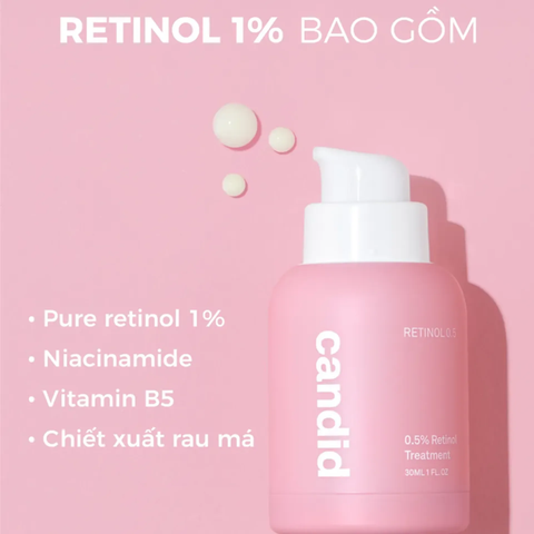 Serum Chăm Sóc Da CANDID 1% Retinol 30ml - Giảm Nếp Nhăn, Cải Thiện Kết Cấu Da, Hỗ Trợ Đều Màu Da, Chống Lão Hóa