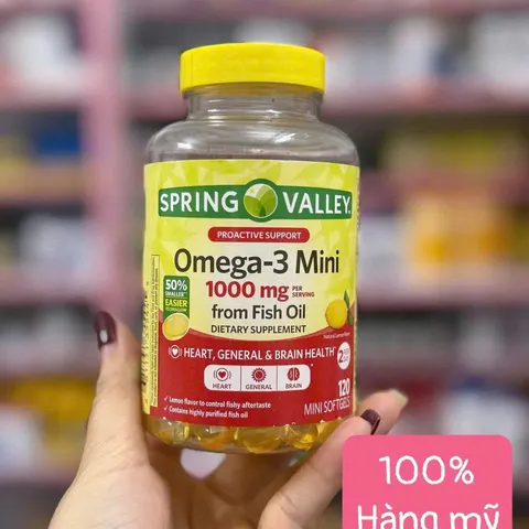 Viên uống Omega-3 Mini Spring Valley 1000mg từ Dầu Cá - Hỗ trợ Tim Mạch và Trí Não - 120 Viên Nhỏ Dễ Nuốt