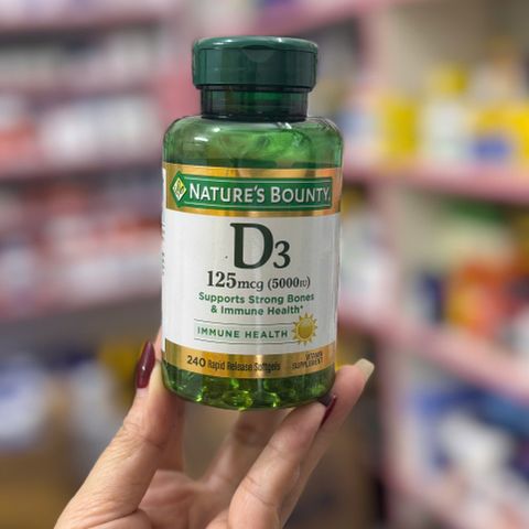 Vitamin D3 Nature’s Bounty 125mcg (5000 IU) - 240 viên Softgel Hỗ Trợ Xương Khớp và Miễn Dịch, Bổ Sung Vitamin D Hằng Ngày