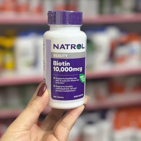 Viên Uống Biotin Natrol 10,000mcg - Hỗ Trợ Tóc Khỏe, Móng Cứng, Da Đẹp - 100 Viên Mỹ