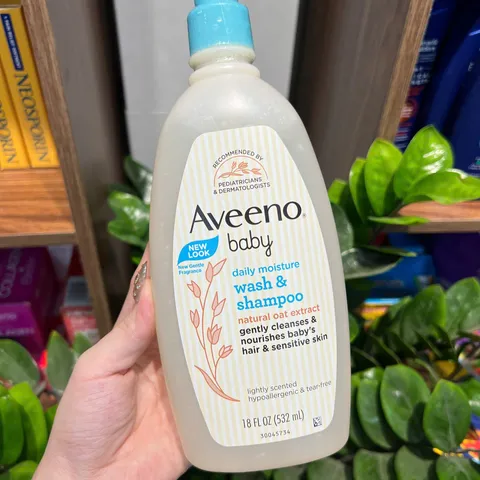 Sữa Tắm Gội Toàn Thân Aveeno Baby Daily Moisture Wash & Shampoo 532ml - Dịu Nhẹ Cho Da Nhạy Cảm, Chiết Xuất Yến Mạch Hàng Mỹ