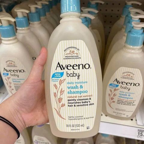 Sữa Tắm Gội Toàn Thân Aveeno Baby Daily Moisture Wash & Shampoo 532ml - Dịu Nhẹ Cho Da Nhạy Cảm, Chiết Xuất Yến Mạch Hàng Mỹ