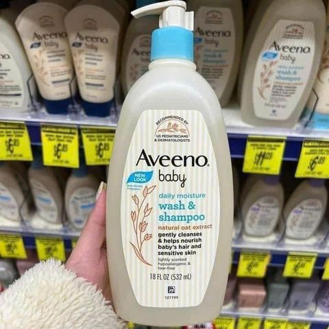Sữa Tắm Gội Toàn Thân Aveeno Baby Daily Moisture Wash & Shampoo 532ml - Dịu Nhẹ Cho Da Nhạy Cảm, Chiết Xuất Yến Mạch Hàng Mỹ