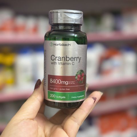 Horbäach Cranberry with Vitamin C 8400mg - Hỗ trợ sức khỏe đường tiết niệu và bàng quang - 200 viên softgel dễ uống