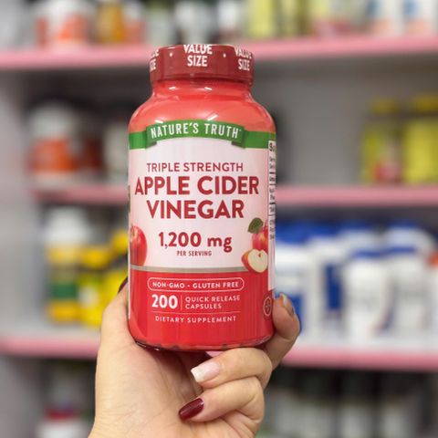 Giấm táo hữu cơ Nature’s Truth 1200mg - Hỗ trợ tiêu hóa & kiểm soát cân nặng - 200 viên nang giải phóng nhanh, không GMO, gluten-free