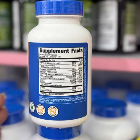 Vitamin B Complex Nutricost 462mg - Hỗ trợ năng lượng, thần kinh, giảm mệt mỏi - 120 viên nang dễ uống, bổ sung dinh dưỡng hàng ngày