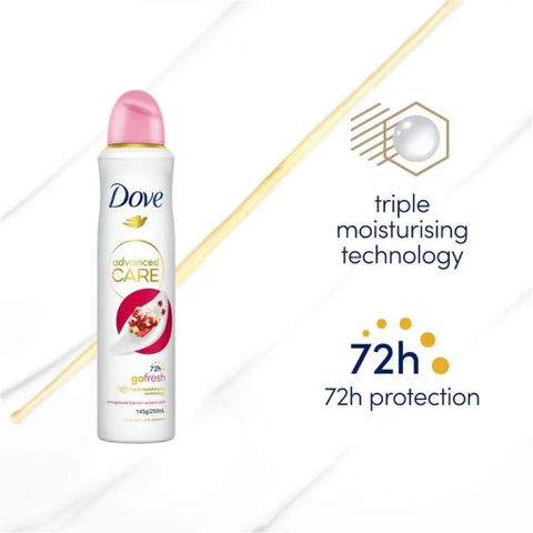 Xịt khử mùi DOVE Advanced Care Antiperspirant Pomegranate 250ml Chính Hãng - Khử Mùi Hiệu Quả, Hương Quả Lựu Tươi Mát