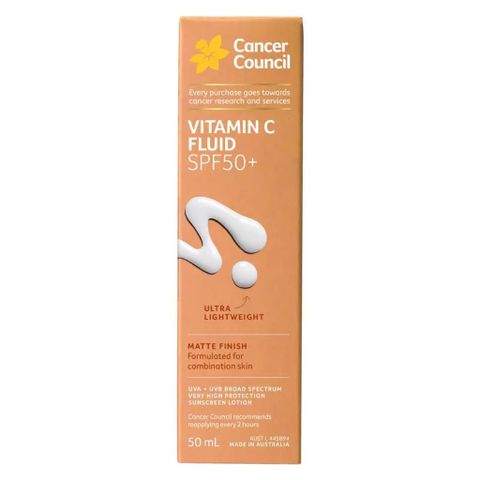 Kem Chống Nắng Cancer Council SPF50+ Vitamin C Fluid 50ml Hàng Úc Chính Hãng - Bảo Vệ Da Mặt Tối Ưu