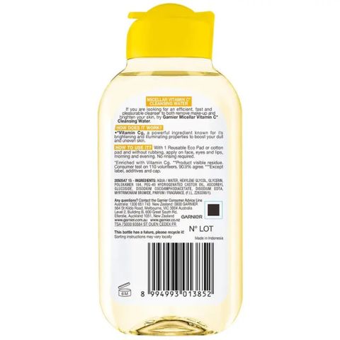 Nước Tẩy Trang Garnier Vitamin C Làm Sáng Da 125ml - Micellar Cleansing Water Chuyên Dụng Cho Da Nhạy Cảm, Không Cồn, Làm Sáng Rạng Rỡ