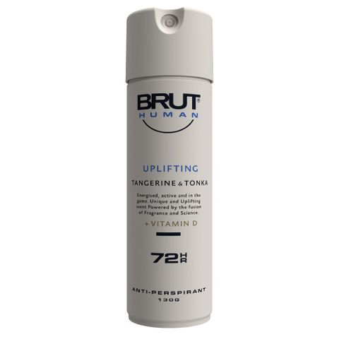 Xịt Khử Mùi Brut Human Uplifting 72Hr - Khử Mùi và Ngăn Mồ Hôi 130g, Hương Quýt Tươi Mát, Vitamin D3 Bổ Sung
