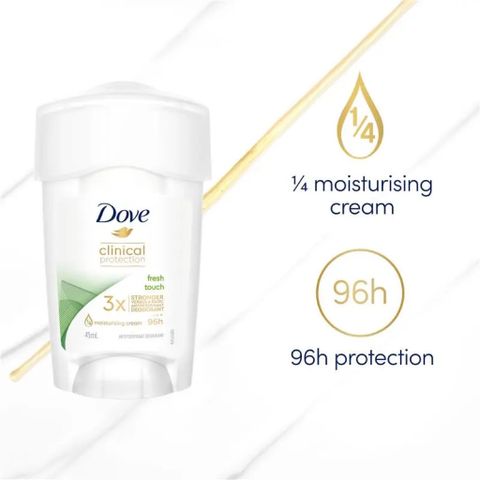 Lăn Khử Mùi Dove Women Clinic Cream Fresh Touch 45ml - Hiệu Quả Đến 96h, Dưỡng Ẩm Và Giảm Mồ Hôi, Phù Hợp Với Da Nhạy Cảm