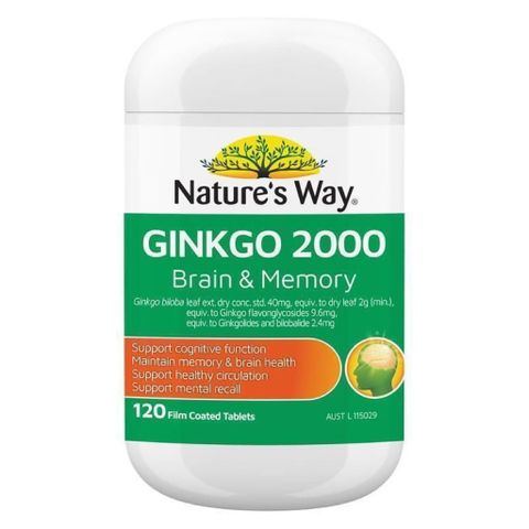 Viên uống Nature's Way Ginkgo 2000 Brain & Memory - Hỗ trợ tăng cường trí nhớ và chức năng nhận thức 120 viên hàng Úc chính ngạch