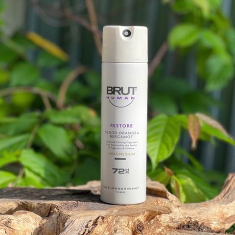 Xịt Khử Mùi Brut Human Restore - Hương Bưởi Đỏ & Bergamot với Magie, Khử Mùi Tối Đa 72h, An Toàn Cho Da