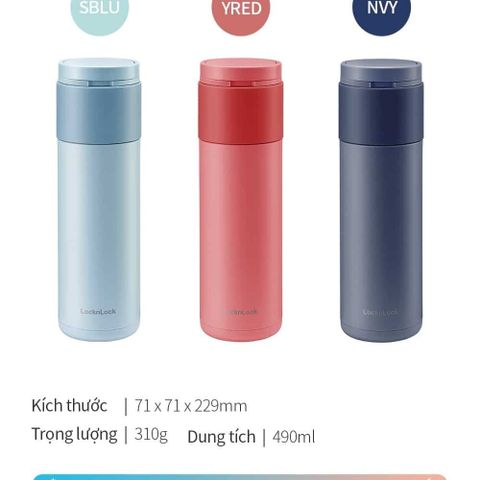Bình Giữ Nhiệt Lock&Lock Hidden Moon LHC3275 490ml - 3 Màu Thanh Lịch, Thân Bằng Thép Không Gỉ, Tiện Dụng Khi Đi Ra Ngoài