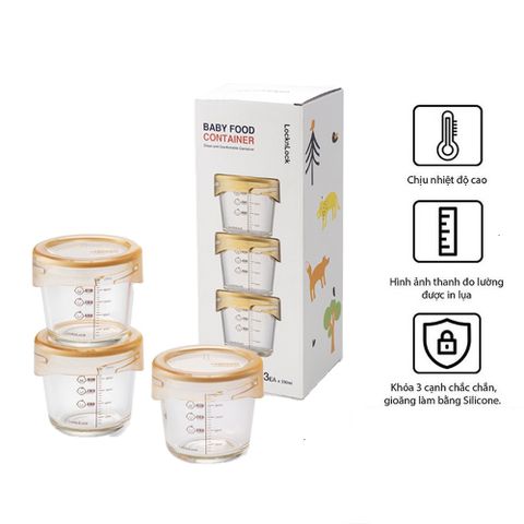 Bộ Hộp Thủy Tinh Đựng Đồ Ăn Dặm LocknLock Chịu Nhiệt 400°C - Hộp Chia Dung Tích 280ml An Toàn Cho Trẻ Nhỏ