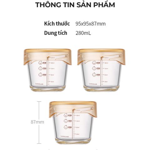 Bộ Hộp Thủy Tinh Đựng Đồ Ăn Dặm LocknLock Chịu Nhiệt 400°C - Hộp Chia Dung Tích 280ml An Toàn Cho Trẻ Nhỏ