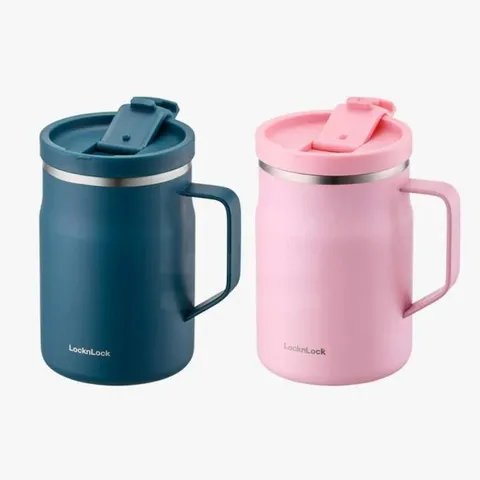 Ca Giữ Nhiệt Lock&Lock Metro Mug Có Tay Cầm 475ml (16 oz) - Thiết Kế Thép Không Gỉ, Màu Hồng, Hàng Chính Hãng