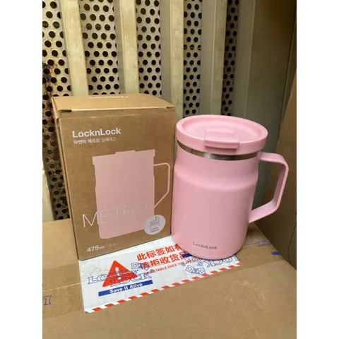 Ca Giữ Nhiệt Lock&Lock Metro Mug Có Tay Cầm 475ml (16 oz) - Thiết Kế Thép Không Gỉ, Màu Hồng, Hàng Chính Hãng