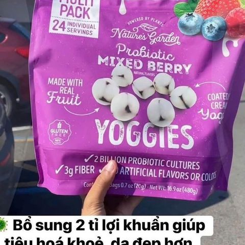 Nature's Garden Probiotic Mixed Berry Yoggies - Snack Trái Cây Phủ Sữa Chua, Giàu Lợi Khuẩn và Chất Xơ - Hộp Tiện Lợi 24 Gói