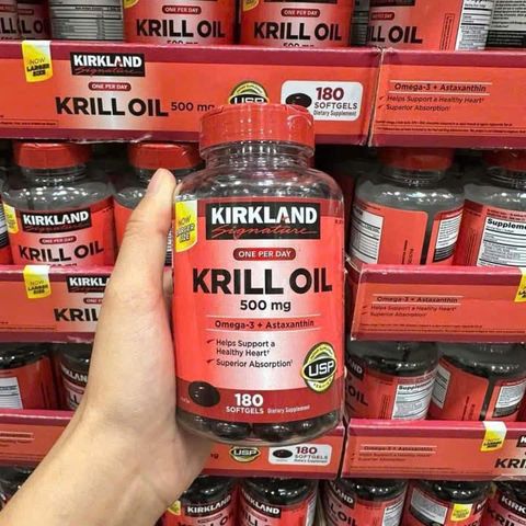 Dầu nhuyễn thể Kirkland Krill Oil 500mg - Omega 3 Giúp Bảo Vệ Tim Mạch và Tăng Cường Sức Khỏe 180 Viên Mỹ