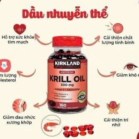 Dầu nhuyễn thể Kirkland Krill Oil 500mg - Omega 3 Giúp Bảo Vệ Tim Mạch và Tăng Cường Sức Khỏe 180 Viên Mỹ