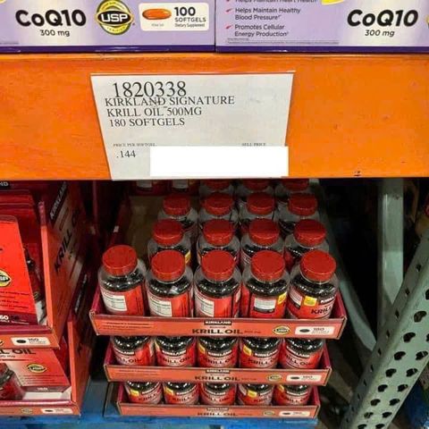 Dầu nhuyễn thể Kirkland Krill Oil 500mg - Omega 3 Giúp Bảo Vệ Tim Mạch và Tăng Cường Sức Khỏe 180 Viên Mỹ
