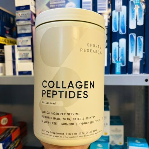Bột Collagen Peptides Tự Nhiên Sports Research 454g - Giúp Da Đẹp, Tóc Khỏe, Khớp Linh Hoạt - Không Đường, Không Hương Liệu