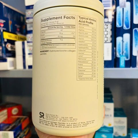 Bột Collagen Peptides Tự Nhiên Sports Research 454g - Giúp Da Đẹp, Tóc Khỏe, Khớp Linh Hoạt - Không Đường, Không Hương Liệu