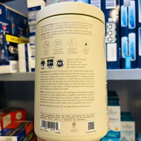 Bột Collagen Peptides Tự Nhiên Sports Research 454g - Giúp Da Đẹp, Tóc Khỏe, Khớp Linh Hoạt - Không Đường, Không Hương Liệu