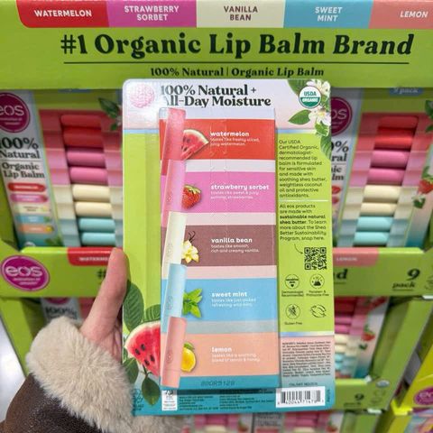 Son Dưỡng EOS Stick Lip Balm Hữu Cơ Mỹ - Set Đặc Biệt 6 Vị Vani, Dâu, Dừa, Xoài, Mâm Xôi, Dừa - Hiệu Quả Dưỡng Ẩm Cho Môi