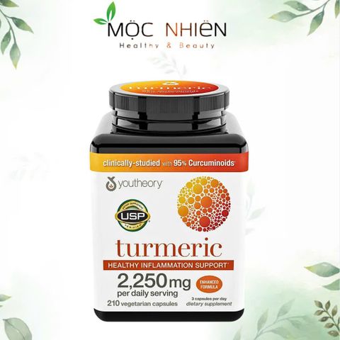 Viên uống chiết xuất nghệ Youtheory Turmeric 2.250mg - Hỗ trợ sức khỏe, giảm viêm, làm đẹp da - Hộp 210 viên Mỹ