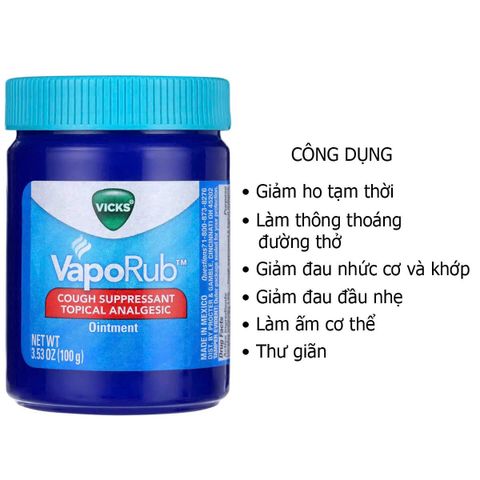 Dầu Bôi Ngực Vicks VapoRub - Giảm Ho, Nghẹt Mũi Cho Trẻ Em và Người Lớn, Hỗ Trợ Giấc Ngủ Ngon Trong Thời Tiết Lạnh