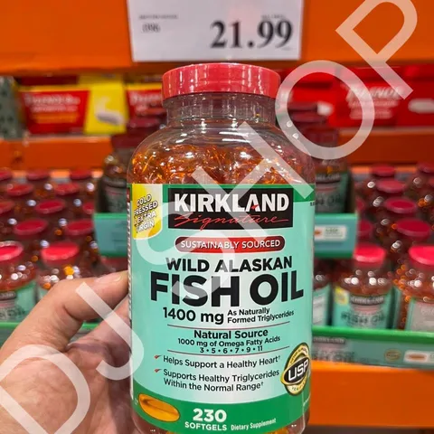 Viên Uống Dầu Cá Kirkland Wild Alaskan Fish Oil 1400mg - Hỗ Trợ Tim Mạch, Cải Thiện Não Bộ, 230 Viên Xuất Xứ Mỹ