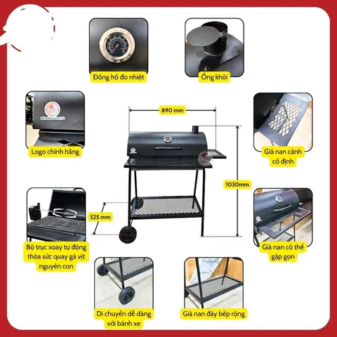 Bếp Nướng Ngoài Trời BH-1725 - Lò Nướng Than Hoa Có Motor Xoay, Phù Hợp Cho BBQ Gia Đình & Kinh Doanh, Inox Chịu Nhiệt Chắc Chắn